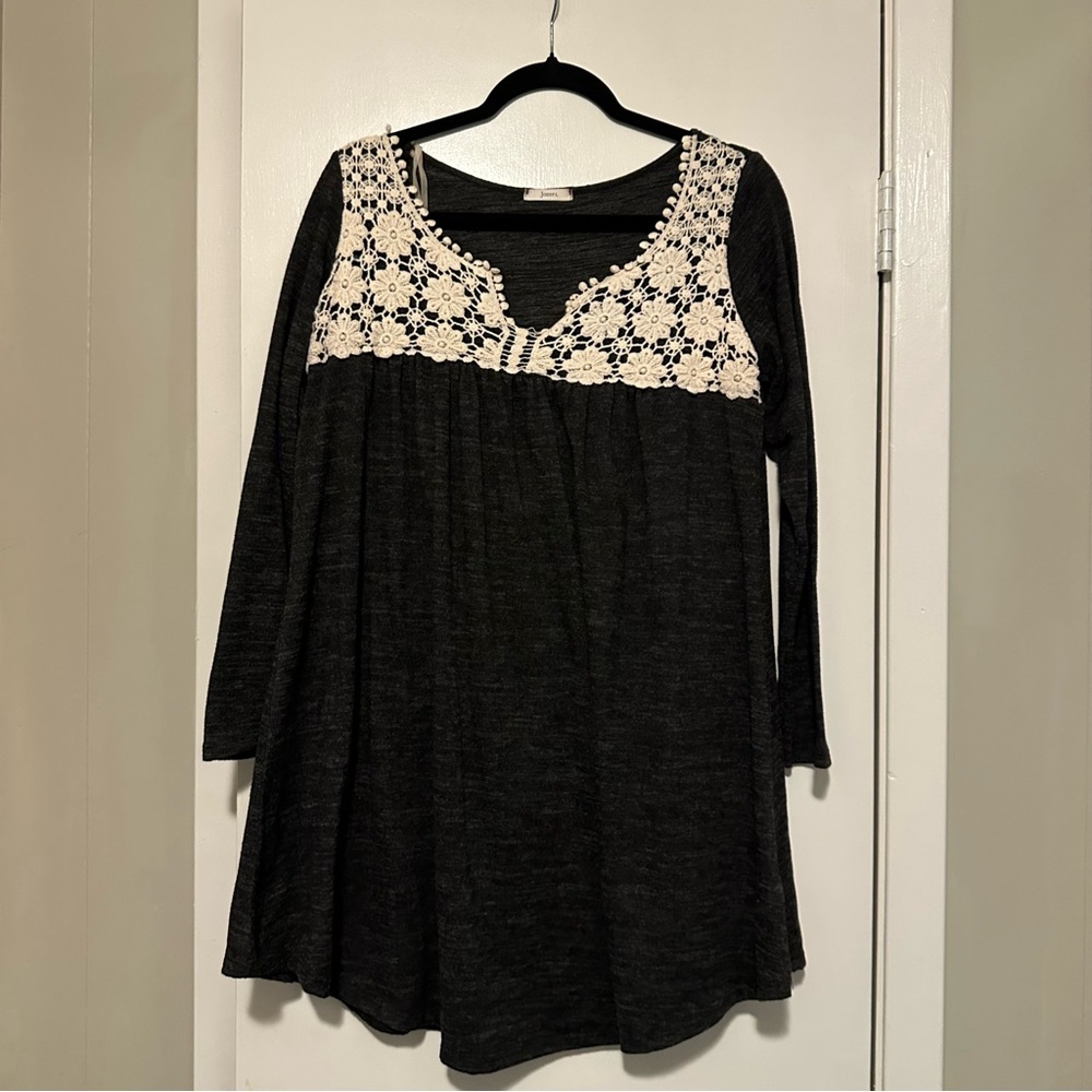 Jodifl black knee length floral embroidered dress size L - Picture 1 of 7